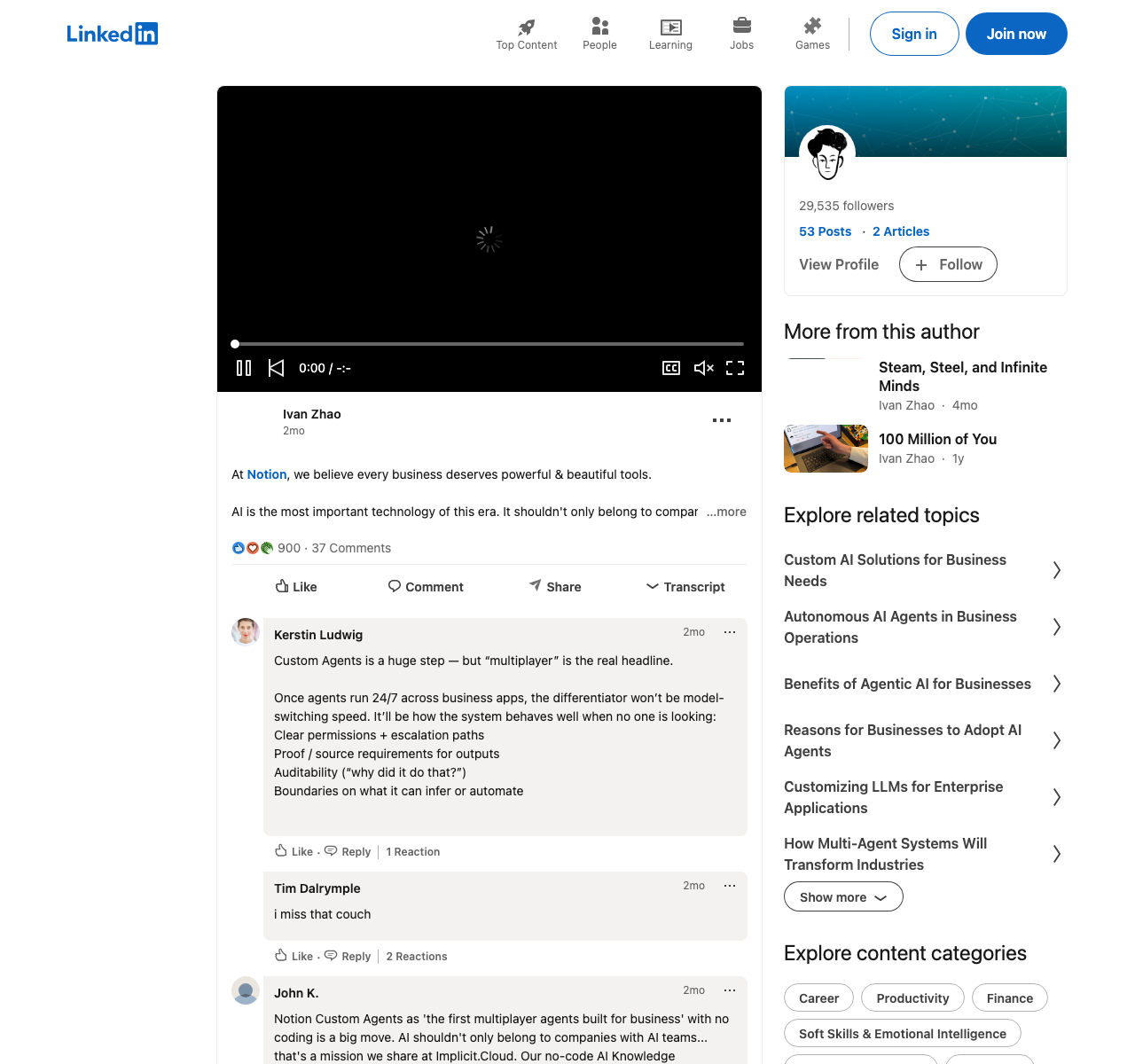 A LinkedIn post about Notion's community-led growth